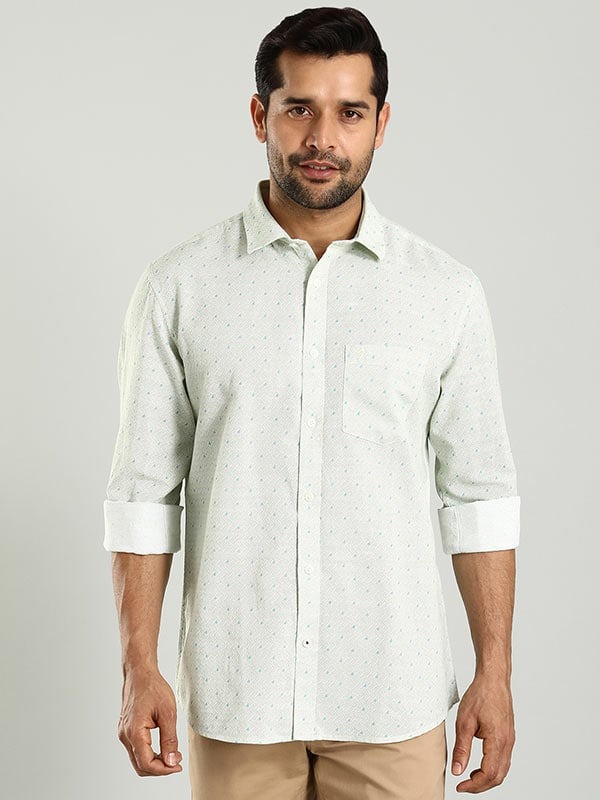 Indian Terrain Men's Regular Fit Full Sleeve All Over Print Green Shirt